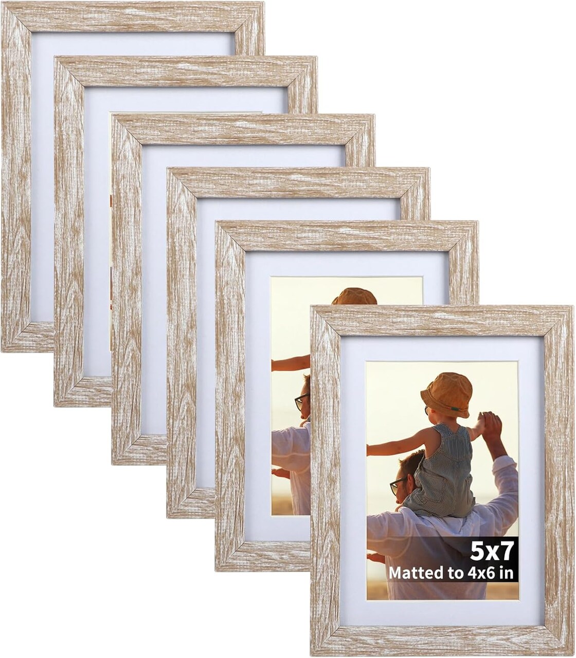 4x6 Picture Frame Set Matted to Display Photos 4x6 with Mat or 5x7 without Mat(Rustic White)8"L x 6"W